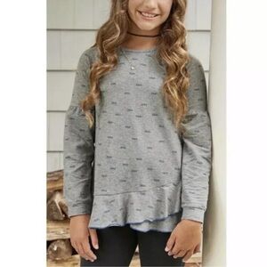 Matilda Jane *435 Tween Line* FROSTY DAYS Sweatshirt Top Girls 10 Gray Ruffle